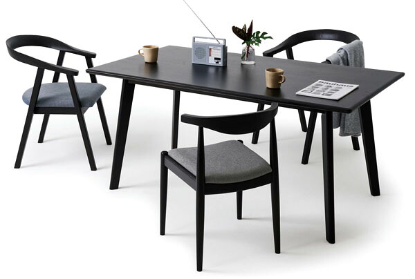 【cherry HOMEDAY】I木製ダイニング5点セット テーブルDT-19-A150(ウッディブラック)x1台、チェアDC-147A(木部:ウッディブラック、張地:ダークグレー)x4脚【送料無料】【組立】|カネセン家具OnlineShop