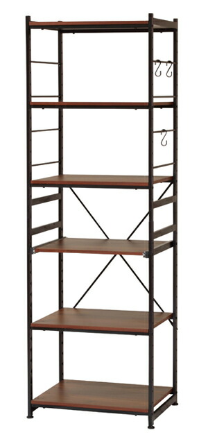 サラスチールラック　SSR-58R/レギュラータイプ　ブラウン/ナチュラル　W580×D450×H1800mm　スライド棚サイズ:W500XD425mm　仕様/板:MDF（15mm厚）メラミン化粧板 フレーム:スチール（15m厚）粉体塗装 ●棚板は50mmピンチで高さ調節可能 ●S字フック3個　組立　送料無料