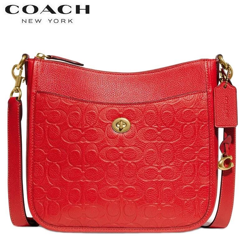 コーチショルダーバッグ レディース 斜めがけ コーチ バック 新作 レディース ブティックライン COACH エンボスド シグネチャー レザー シエーズ クロスボデイー スポーツ レッド 正規品 日本未入荷 44,880円