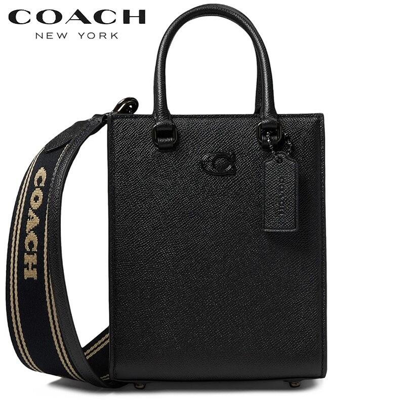 COACH　ハンドバッグ　キャンバス風ブラック COACH ハンドバッグ グレー・ブラック キャンバス・レザー