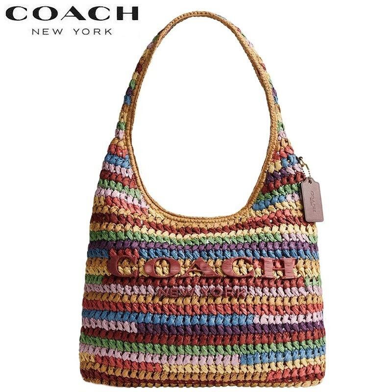 コーチ職 COACH 御徒面子 CDZ40 かご御徒面子 春夏御徒面子 ショルダーバッグ ブチック伝達ルート 2026新作 ブルックリン 並み並み マルチ 麦わら 肩先 御徒面子 34 置き目品 日本未入荷