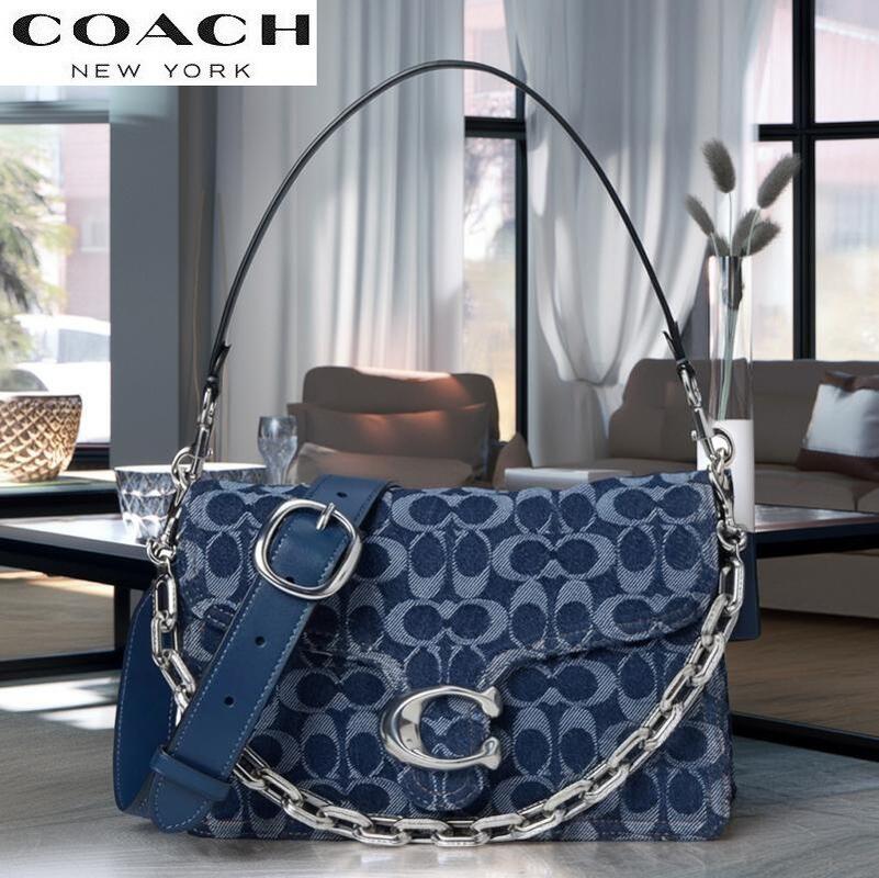 コーチ職 COACH 2025新作 ジーンズ ショルダーバッグ 3way レディース ブチック伝達ルート COACH 新作 チェーン店 タビー ショルダーバッグ シグネチャーデニム デープ 青み 置き目品 日本未入荷