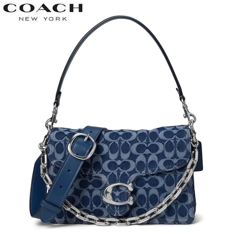 コーチ職 COACH 2025新作 ジーンズ ショルダーバッグ 3way レディース ブチック伝達ルート COACH 新作 チェーン店 タビー ショルダーバッグ シグネチャーデニム デープ 青み 置き目品 日本未入荷