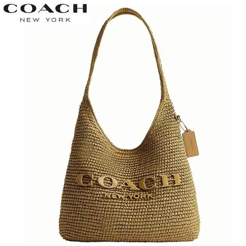 コーチ COACH バッグ CDU75 新作 かごバッグ 春夏バッグ ショルダーバッグ ブティックライン 2026新作 ブルックリン ストロー ショルダー バッグ 28 ミューテッド オリーブ 正規品 日本未入荷