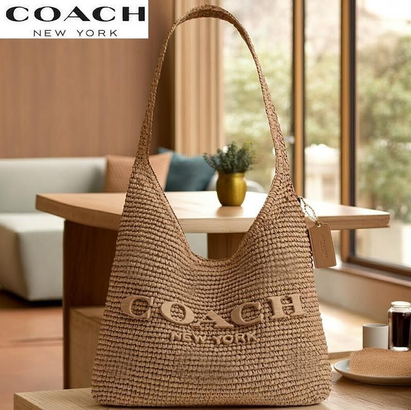 コーチ職 COACH 御徒面子 CDU75 2026新作 かご御徒面子 春夏御徒面子 ショルダーバッグ ブチック伝達ルート 新作 ブルックリン 麦わら 肩先 御徒面子 28 自然的 定まり品 日本未入荷