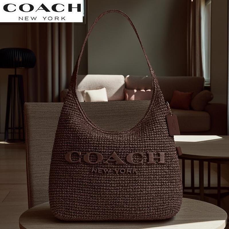 コーチ COACH バッグ CDZ38 2026新作 かごバッグ 春夏バッグ ショルダーバッグ ブティックライン 新作 ブルックリン ストロー ショルダー バッグ 34 メイプル 正規品 日本未入荷