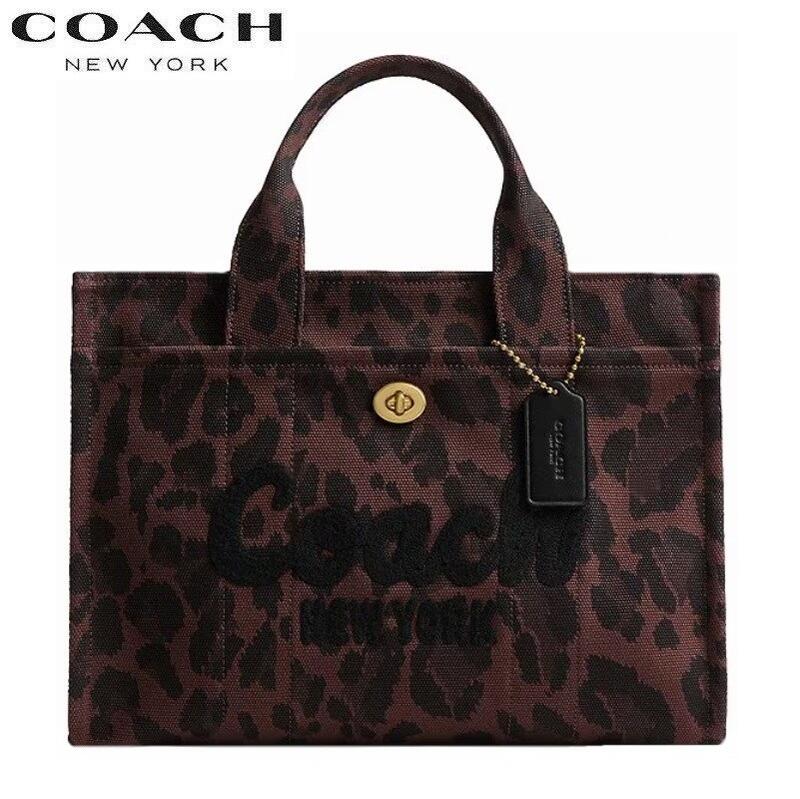 コーチショルダーバッグ レディース 斜めがけ クロスボディ 2WAY カーゴ トートバッグ 新作 ブティックライン COACH 2026春新作 レオパード プリント キャンバス カーゴ トートバッグ ダーク レオパード 正規品 日本直営店未入荷