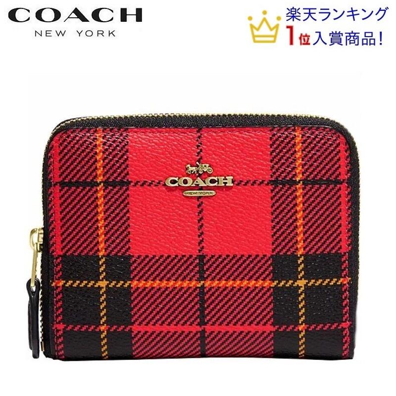 【SALE 新作 COACH】コーチ 財布 新作 二つ折り財布 COACH ブティックライン レディー プレイド プリント スモール ジップ アラウンド ウオレット レッド マルチ