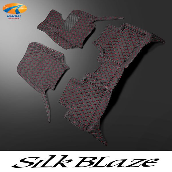 80系 ハリアー ダイヤキルトフロアマット 1台分 SilkBlaze シルクブレイズ フロント リア PVCレザー 汚れ防止 カーマット 車種専用 ダイヤキルトマット ブラック/レッドステッチ 1列目 2列目