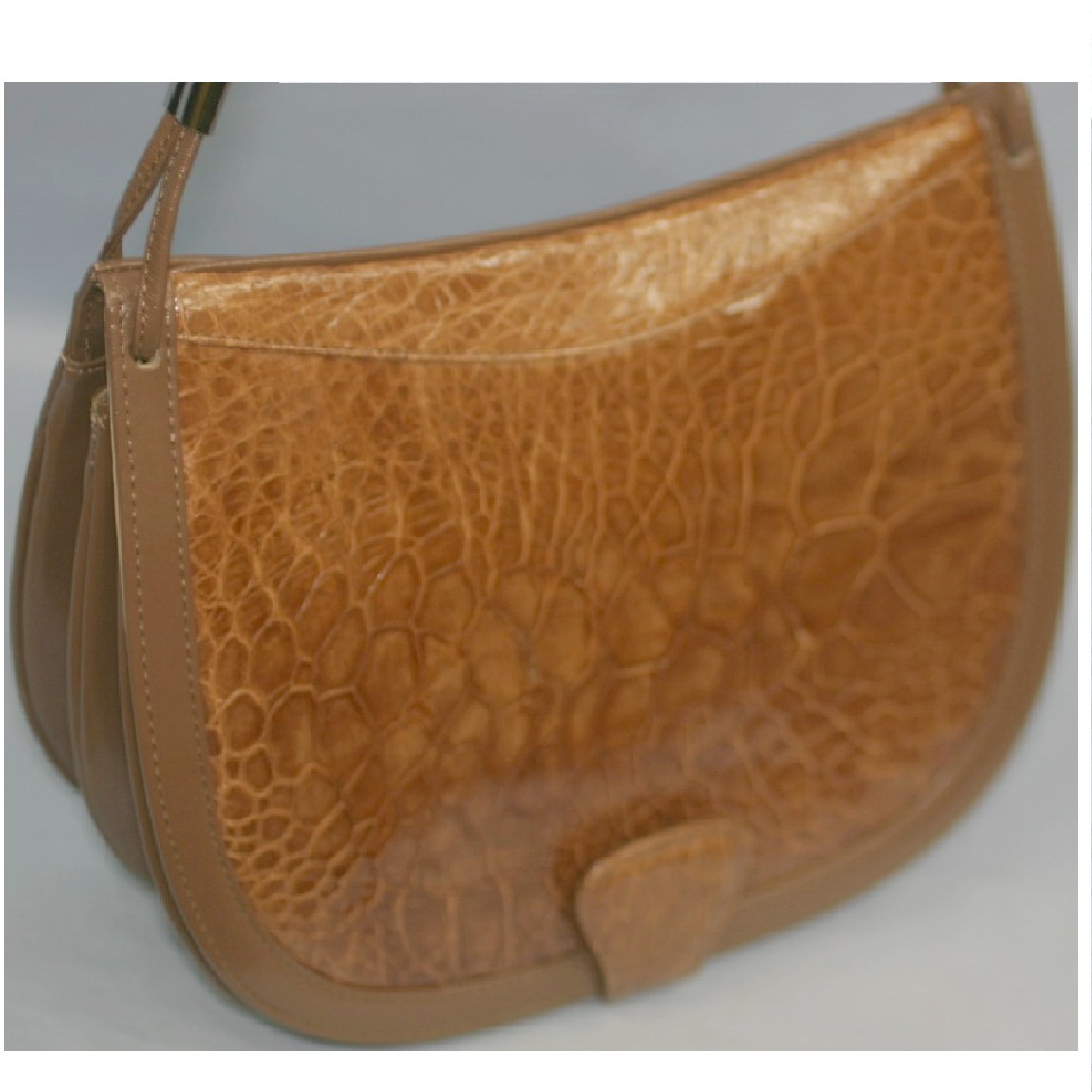 【中古】本物綺麗女性用茶色クロコ革xカーフ24x20センチお洒落なセミショルダー ○C9-516|質カラーズ