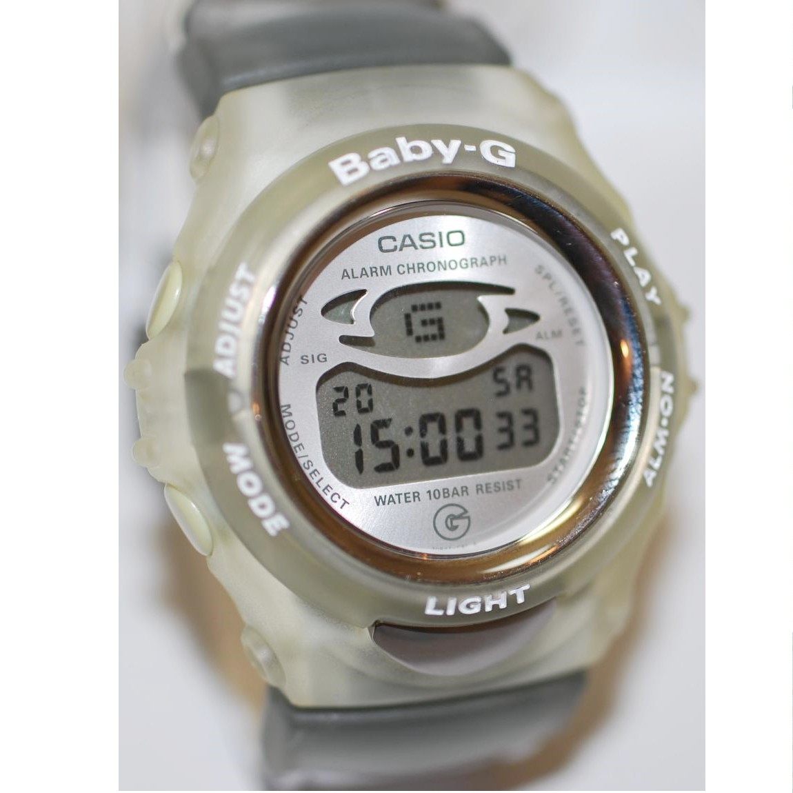 【中古】本物完動品CASIOカシオのBaby-G G‘MIX BG-390L-8T影ぼうししろがね色 1ヶ月引き受ける付き添い人 ○A16-15 K-2