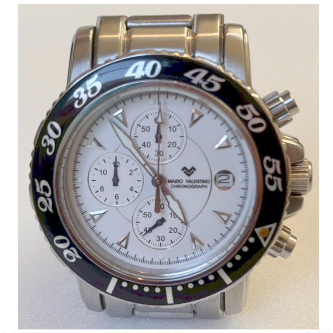 【中古】本物完動美品マリオヴァレンティノの紳士用防水タイプのクロノグラフの時計MV-656 1ヶ月保証付き 〇A20-11 KA-16