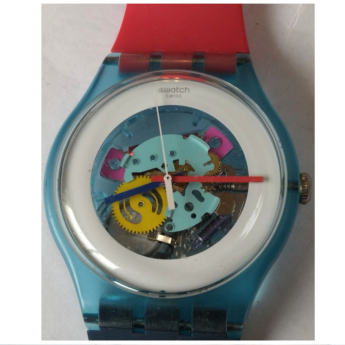 【中古】本物完動美品swatchスウォッチの派手な胴締め裏スケルトンの時辰儀 1ヶ月引き受ける付き添い人 〇A12-152