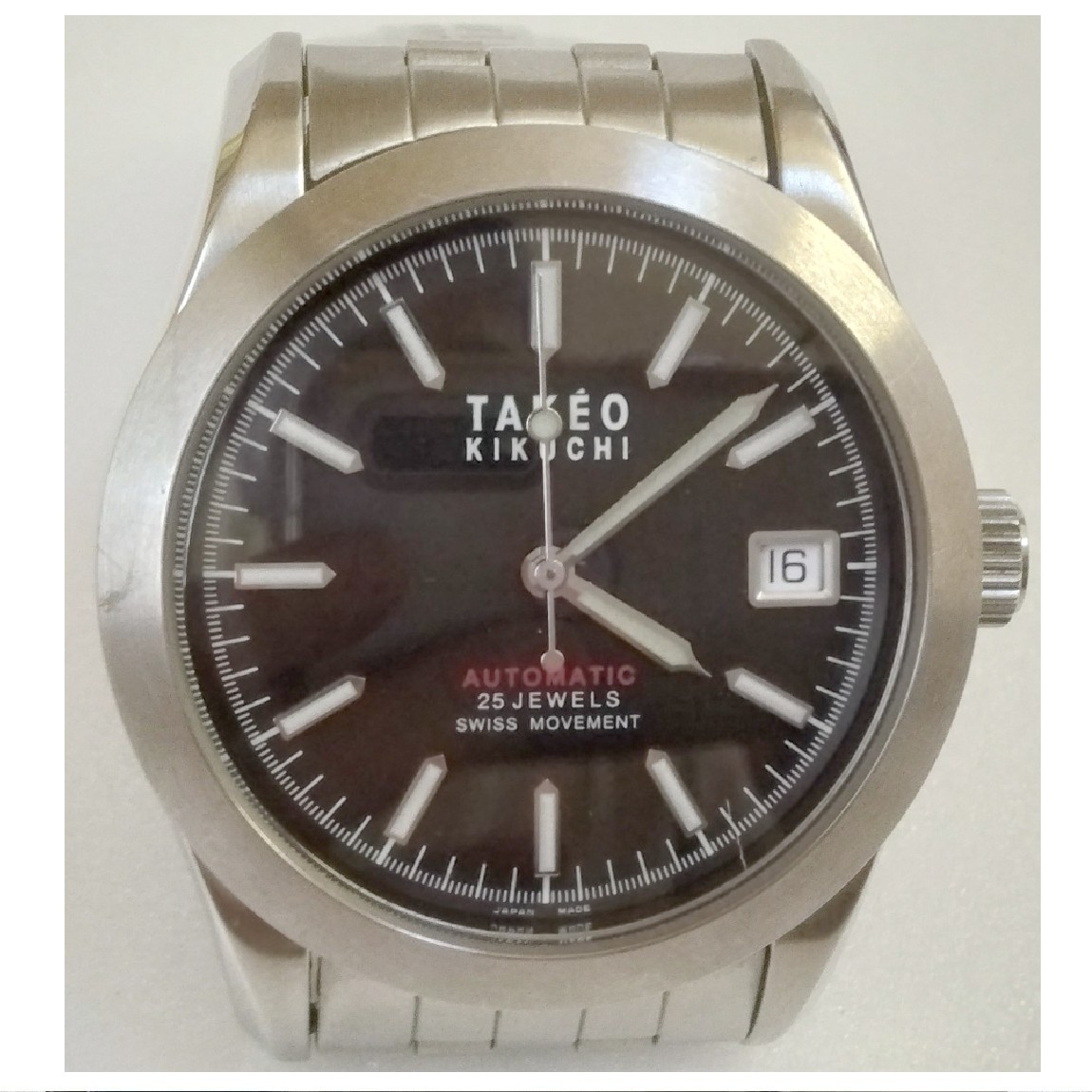【中古】本物完動美品タケオキクチの紳士用自動巻き裏スケルトンの時計TK-2065 重さ124g 1ヶ月保証付き 〇A19-33 KA-9