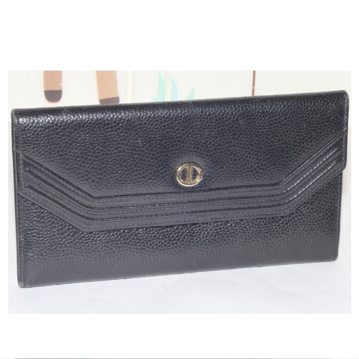 【中古】本物綺麗C,Diorの男女兼用黒いボコボコした質感の革素材の3つ折り長財布 サイズW18H10,5cm 〇C20-72 X-72|質カラーズ