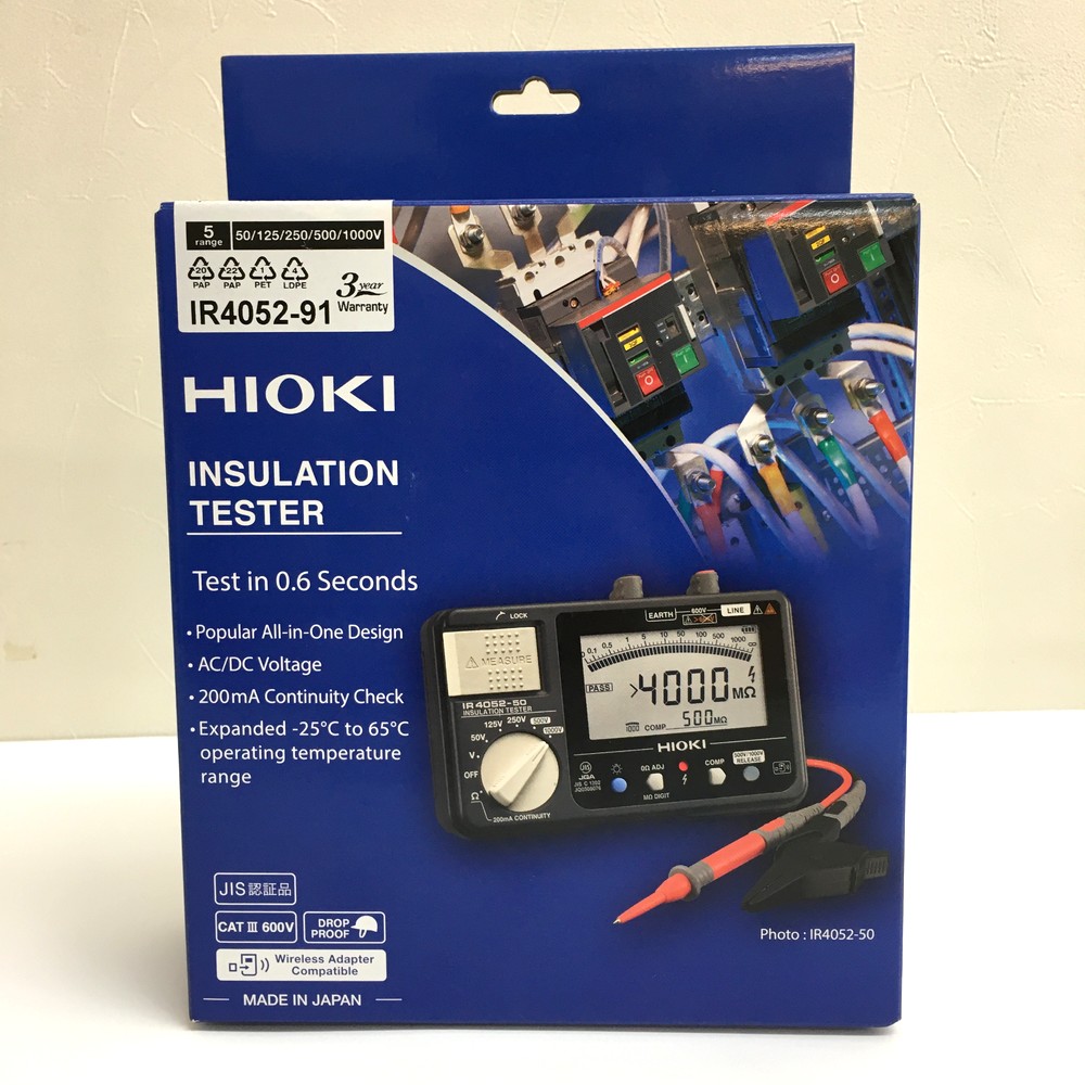 未開封品 HIOKI 日置電機 IR4052-91 INSULATION TESTER 絶縁抵抗計ワイヤレスセット 電気計測器 JIS認証 日本製【送料無料 ※沖縄県・離島配送不可】