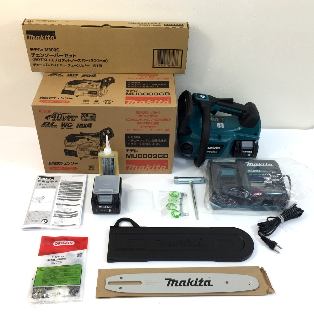 未当て嵌める品 makita マキタ MUC009GD3 申し受ける式チェンソー M300C チェンソーバーセット バッテリ2本・申し受ける器付 電動物の具【貨物輸送無料 ※沖縄県・離島送りとどける不可】