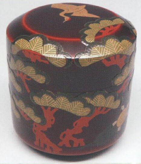 茶道具　平棗　村田宗覚　作　而妙斎好　若松　蒔絵　表千家　仕履付　【匿名配送】 茶道具 嵯峨蒔絵大平棗 村田宗覚 | Tea utensils Kuriyamaen