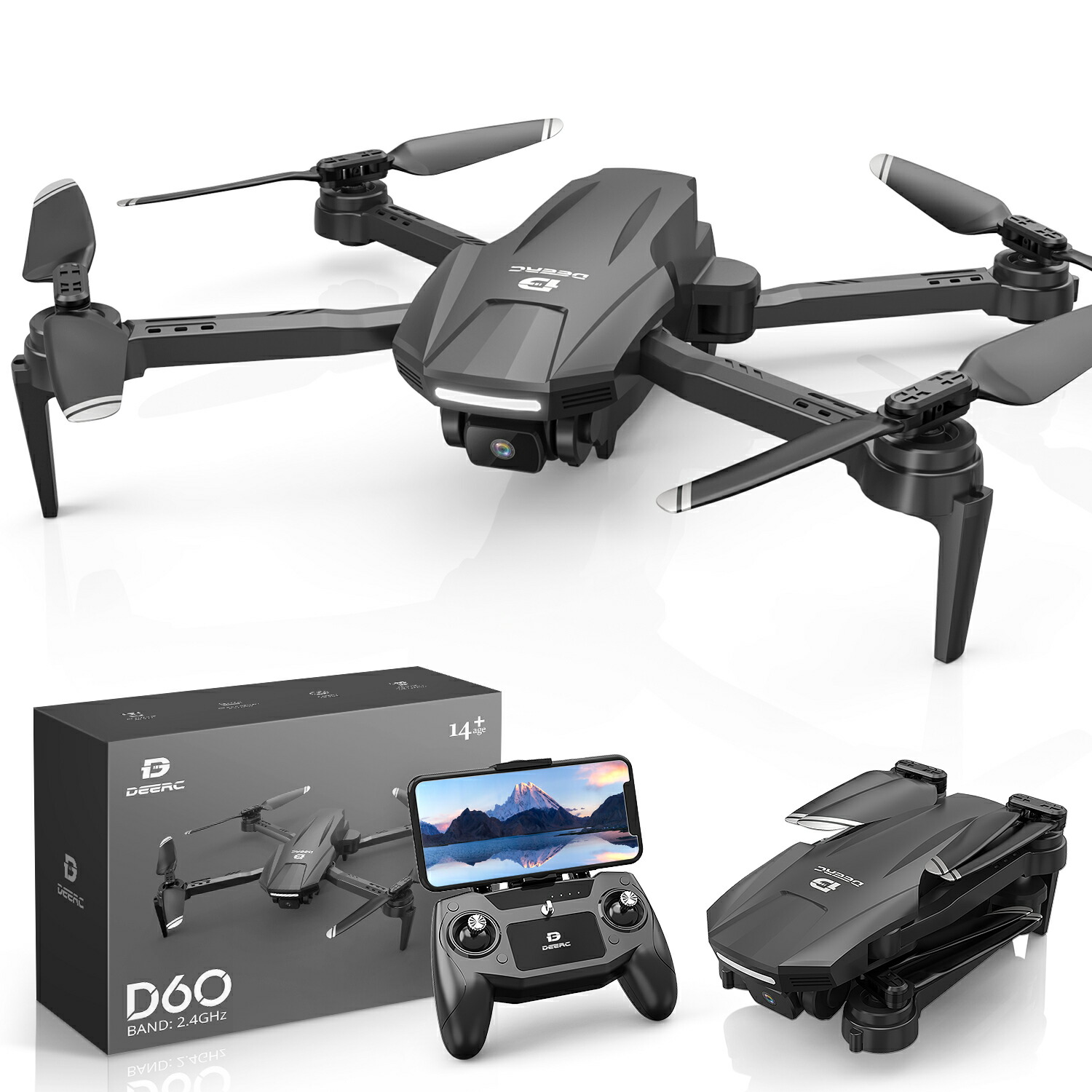 【20%OFFクーポン】ドローン カメラ付き 空撮練習機 DEERC 初心者 1080Pカメラ 90°調整可能 折りたたみ式 子供向け 操作時間22分 小型 高速旋回モード ホバリングモード ヘッドレスモード 2.4GHz 3段階飛行速度 誕生日 クリスマ スプレゼント 国内認証済み D60