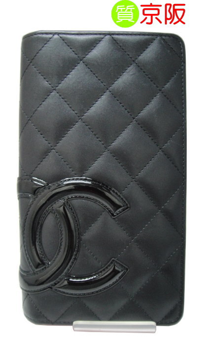 【送料無料】シャネル ２つ折長財布 カンボンライン 黒ｘ黒ｘピンク ＣＨＡＮＥＬ 【質屋出店】【中古】
