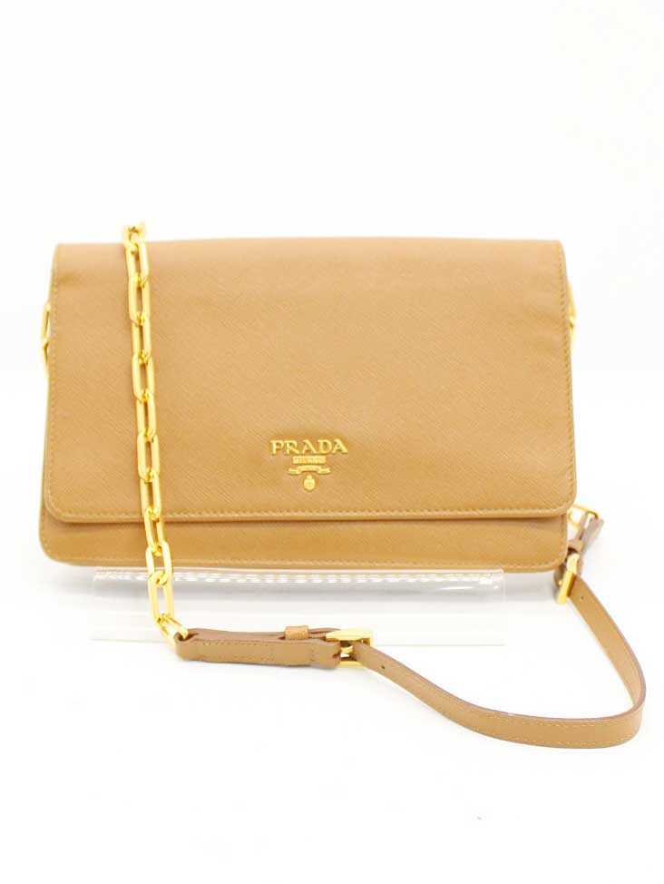 プラダ PRADA チェーンショルダーウォレット レディース キャメル【中古】★