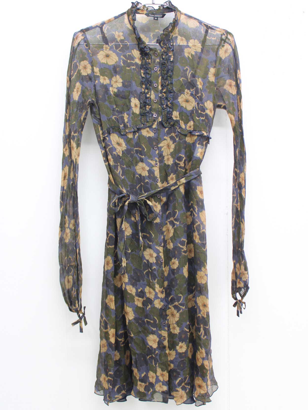 タラジャーモン シルクシアー花柄ワンピース 38 カーキ×ネイビー レディース 【中古】★ 4,912円