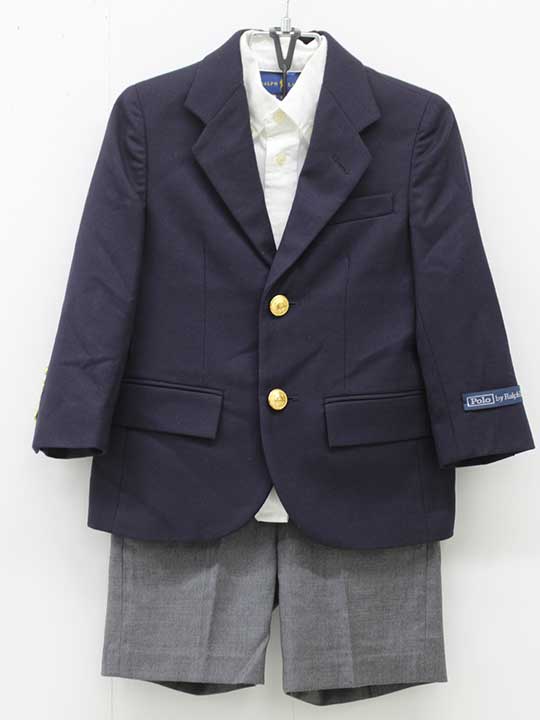 【値下げ!】ラルフローレン スーツ3点セット 100cm キッズ 男児 濃紺＆グレー【中古】▽