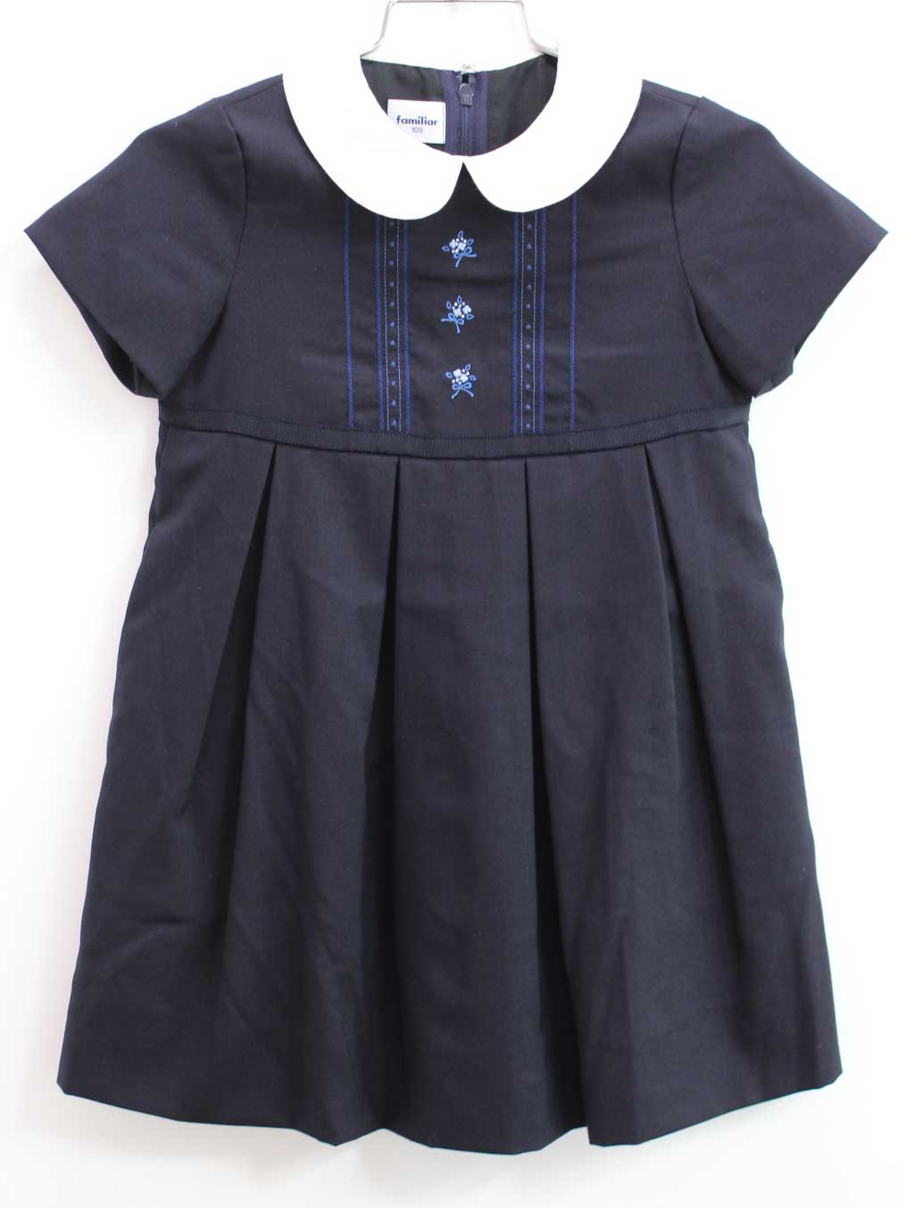 ファミリアお花の清楚なワンピース130濃紺　通塾フォーマル ファミリア☆お花の清楚なワンピース☆130㌢濃紺 通塾フォーマル