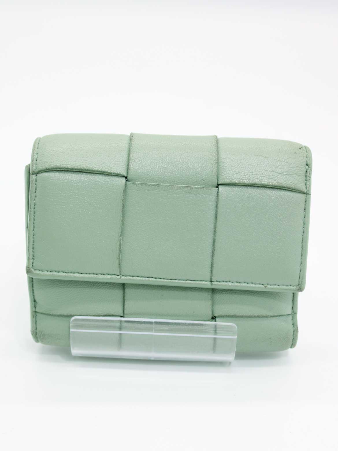 【値下げ】BOTTEGA VENETA/ボッテガヴェネタ イントレチャート3つ折り財布/ウォレット/財布/他小物  ミントグリーン/緑系 651372 VCQC1 レディース メンズ ユニセックス 【中古】 春夏秋冬 hat etc 211052