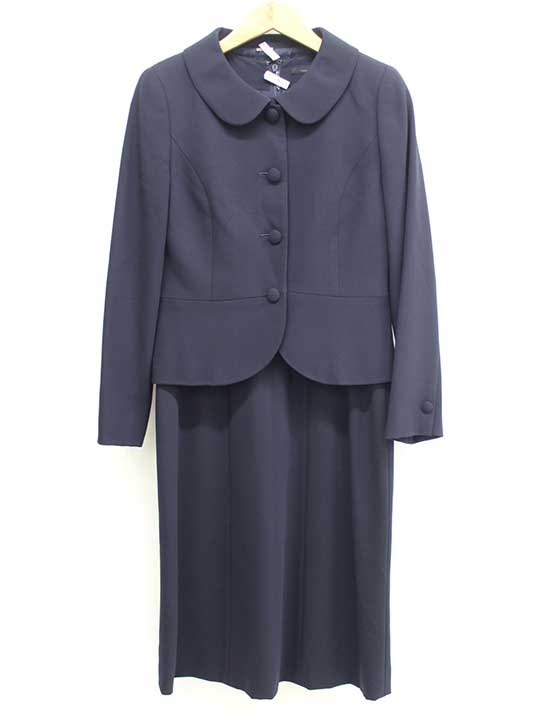 【値下げ】ヌーヴコンフィニ アンサンブルスーツ ペプラムワンピース 9 レディース ダークネイビー/濃紺【中古】 †