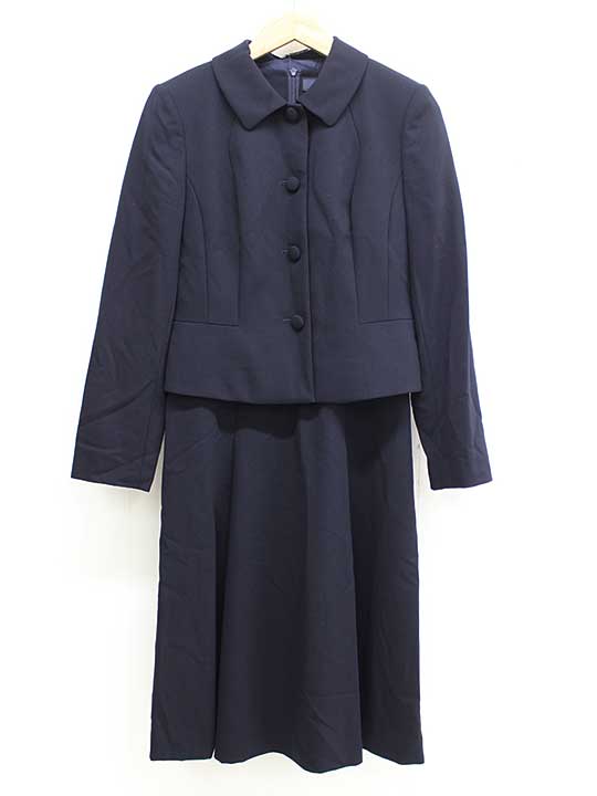 【値下げ】ソワールペルル アンサンブルスーツ 7 レディース ダークネイビー/濃紺【中古】 †