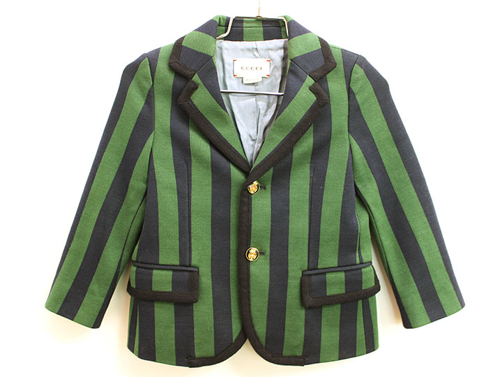 ▲グッチ/GUCCI▲85-90糎(18/24M) 上衣/スポーツジャケット 緑×紺 縞模様 フォーマル 入園式 華燭の典 七五三 冠婚葬祭【中古】赤ちゃん服 キッズ kids 御坊っちゃん fml tops 031052