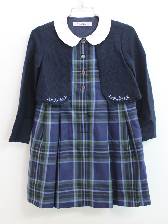 ファミリア 長袖ワンピース 110cm キッズ 女児 紺×緑系 入学【中古】▲