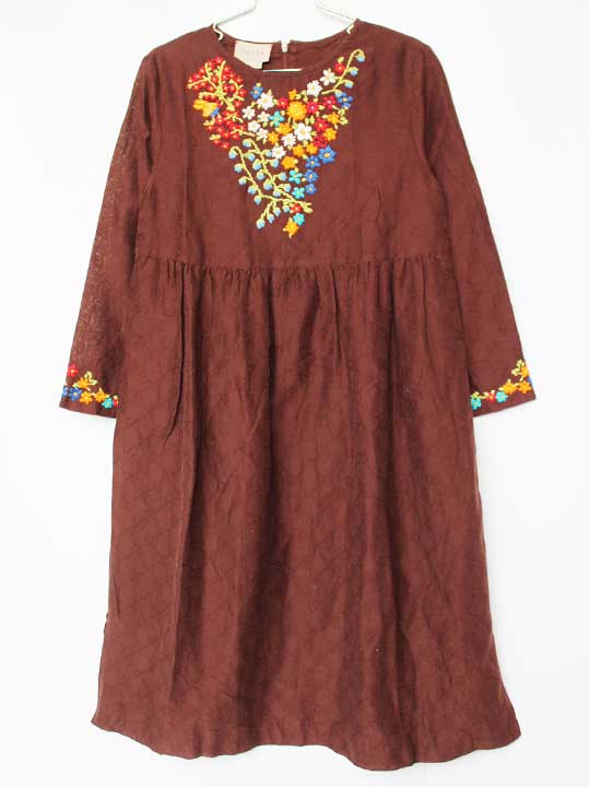 【値下げ!】グッチ 長袖ワンピース 140cm キッズ 女児 茶【中古】★
