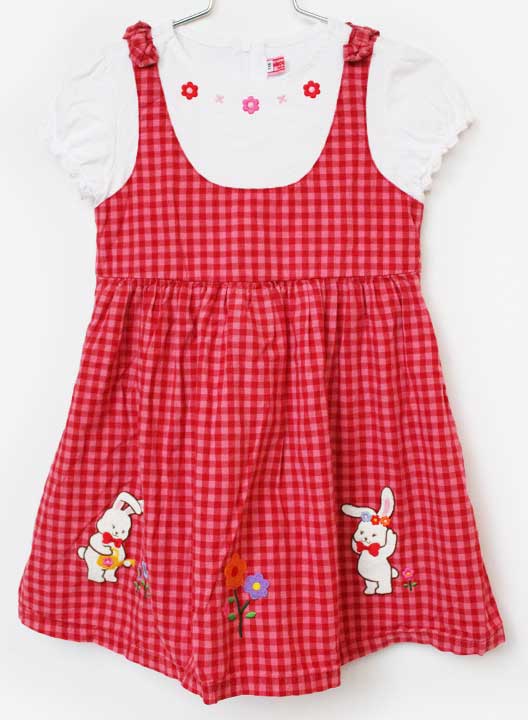 ミキハウス 半袖衣装  110糎 キッズ 御嬢さん 白×赤【中古】【新入荷!】★