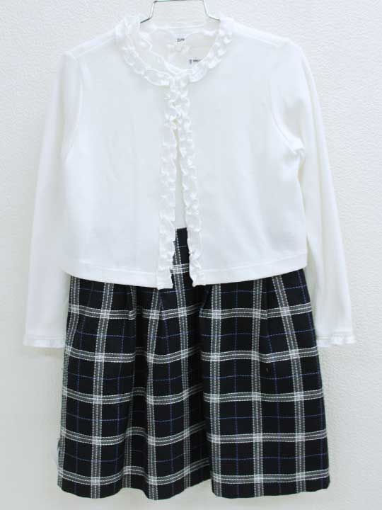 超歓迎 新規値下げ ミキハウス Mikihouse 1cm アンサンブル 白 濃紺系チェック フォーマル 七五三 入学式 卒園式 結婚式 冠婚葬祭 発表会 謝恩会 中古 Used 子供服 キッズ Kids 女の子 w 注目の Sinepulse Com