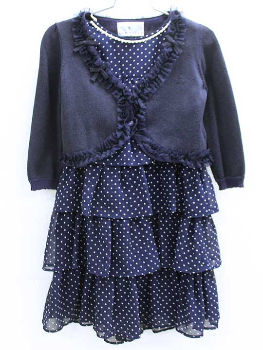 値下げ キッズ ベビー マタニティ ドット柄 組曲 Kumikyoku 115cm 紺 紺 白 入学式 フォーマル キッズファッション 発表会 結婚式 フォーマル 冠婚葬祭 中古 アンサンブル 謝恩会 卒園式 子供服 キッズ Kids 女の子 セカンズ キッズセカンズ
