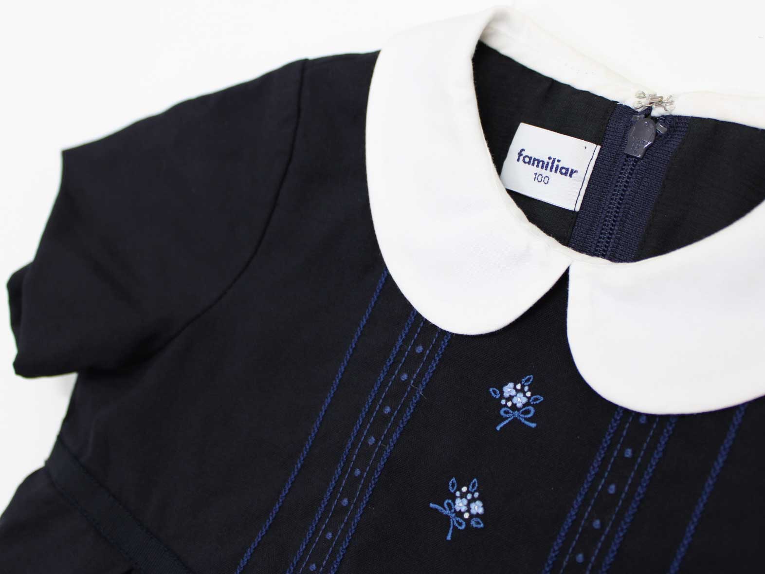 新入荷 現行 ファミリア Familiar 100cm 半袖ワンピース 濃紺 フォーマル お受験 面接 見学会 説明会 お稽古 お教室 通塾 通園 スクール 冠婚葬祭 中古 子供服 キッズ Kids 女の子 Rvcconst Com