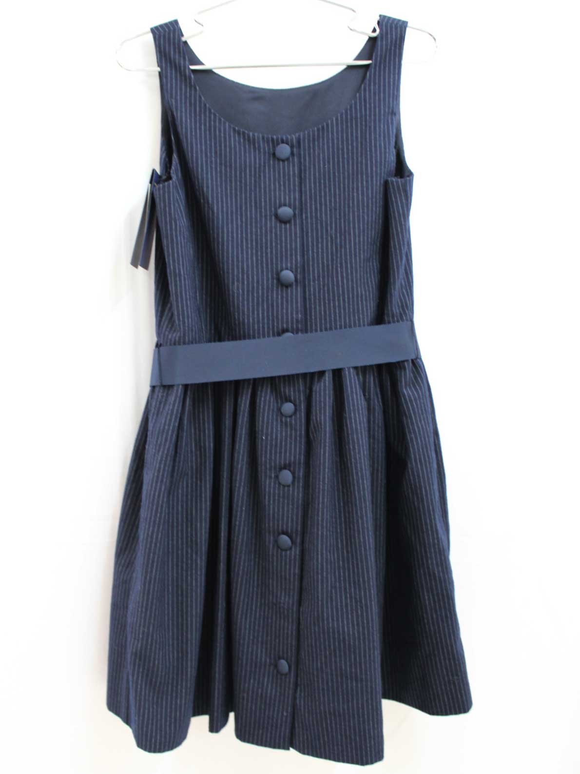 新入荷 新品 未使用品 ラルフローレン Ralph Lauren 140cm ノースリーブワンピース ジャンパースカート 濃紺 グレー ストライプ柄 フォーマル お受験 見学会 説明会 お稽古 お教室 通塾 通学 スクール 冠婚葬祭 子供服 キッズ Kids ジュニア 女の子 秋冬 Salon