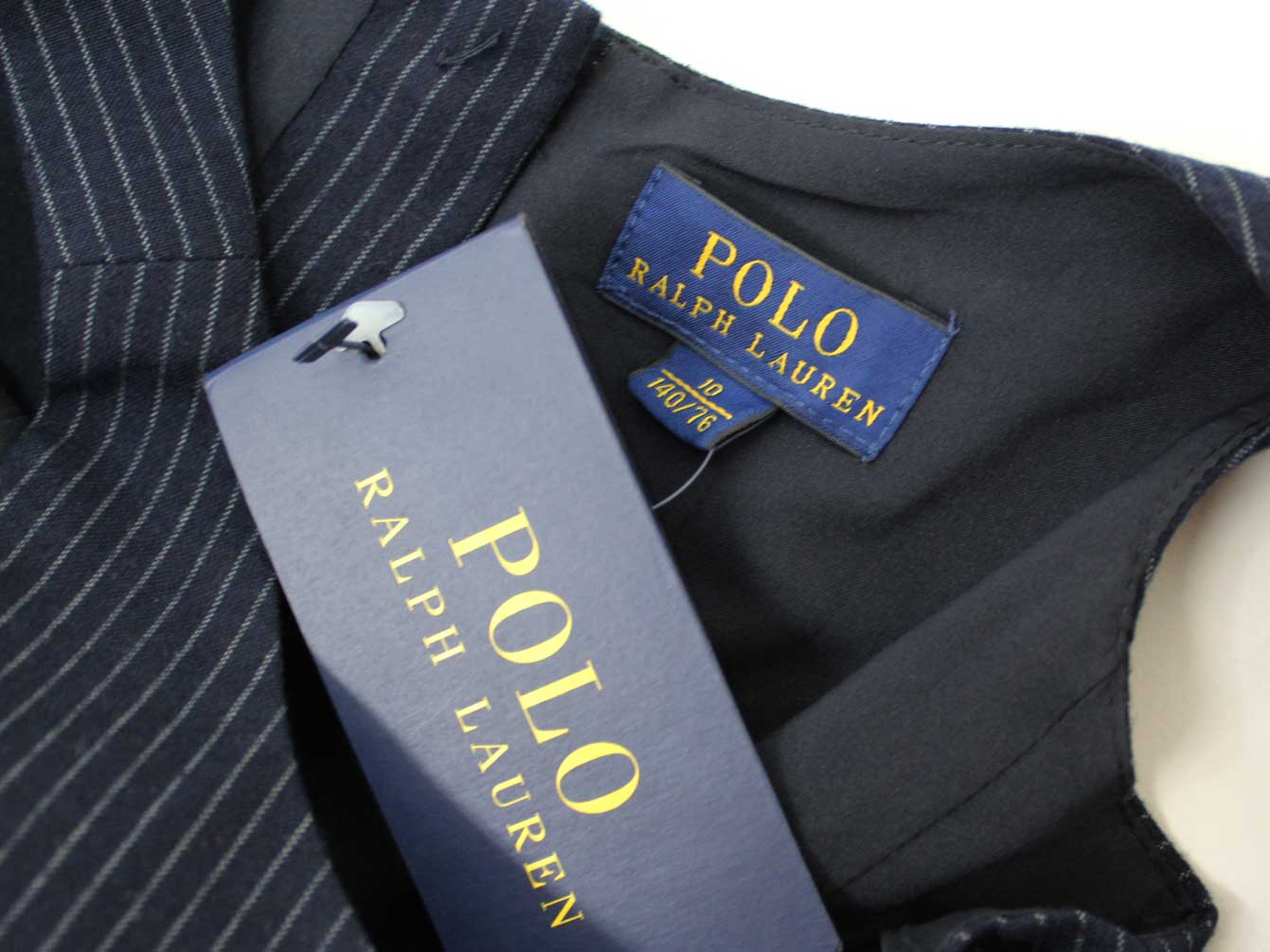 新入荷 新品 未使用品 ラルフローレン Ralph Lauren 140cm ノースリーブワンピース ジャンパースカート 濃紺 グレー ストライプ柄 フォーマル お受験 見学会 説明会 お稽古 お教室 通塾 通学 スクール 冠婚葬祭 子供服 キッズ Kids ジュニア 女の子 秋冬 Salon