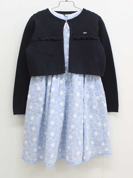 ポンポネット メゾピアノ アンサンブル 130cm キッズ 女児 濃紺×水色 卒業【中古】■