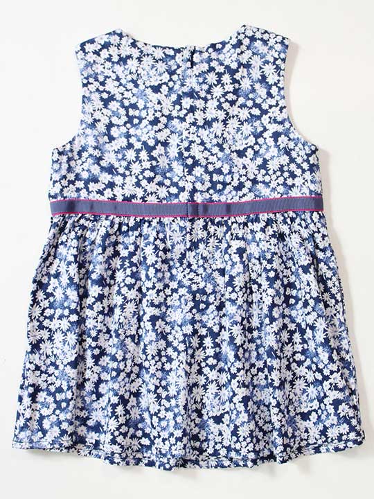 ベベ Bebe ジャンパースカート 紺 白 花柄 90cm ノースリーブワンピース 中古