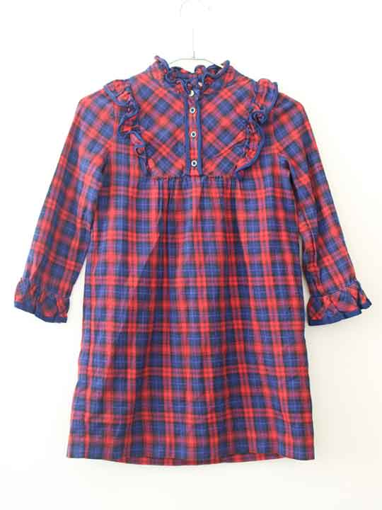 【値下げ!】グッチ 長袖ワンピース 8サイズ キッズ 女児 赤×紺【中古】†