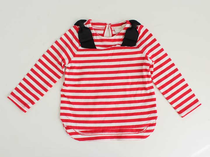 凯特黑桃/kate spade80cm长袖子t恤/长袖子针织/朗t红×白边缘童装