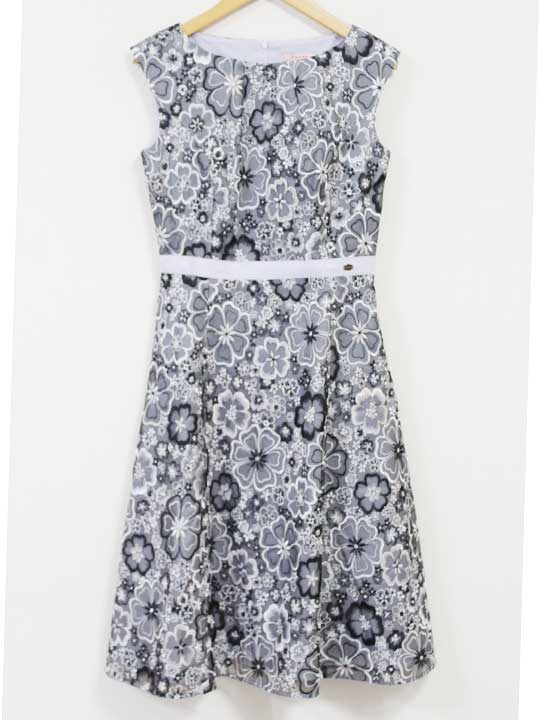 ☆TOCCA/トッカ☆PRIMULAドレス/ワンピース/バックジップ/ポケット/花柄/ノースリーブ/ミディ丈 グレー レディース 0【中古】春夏 onepi 113052
