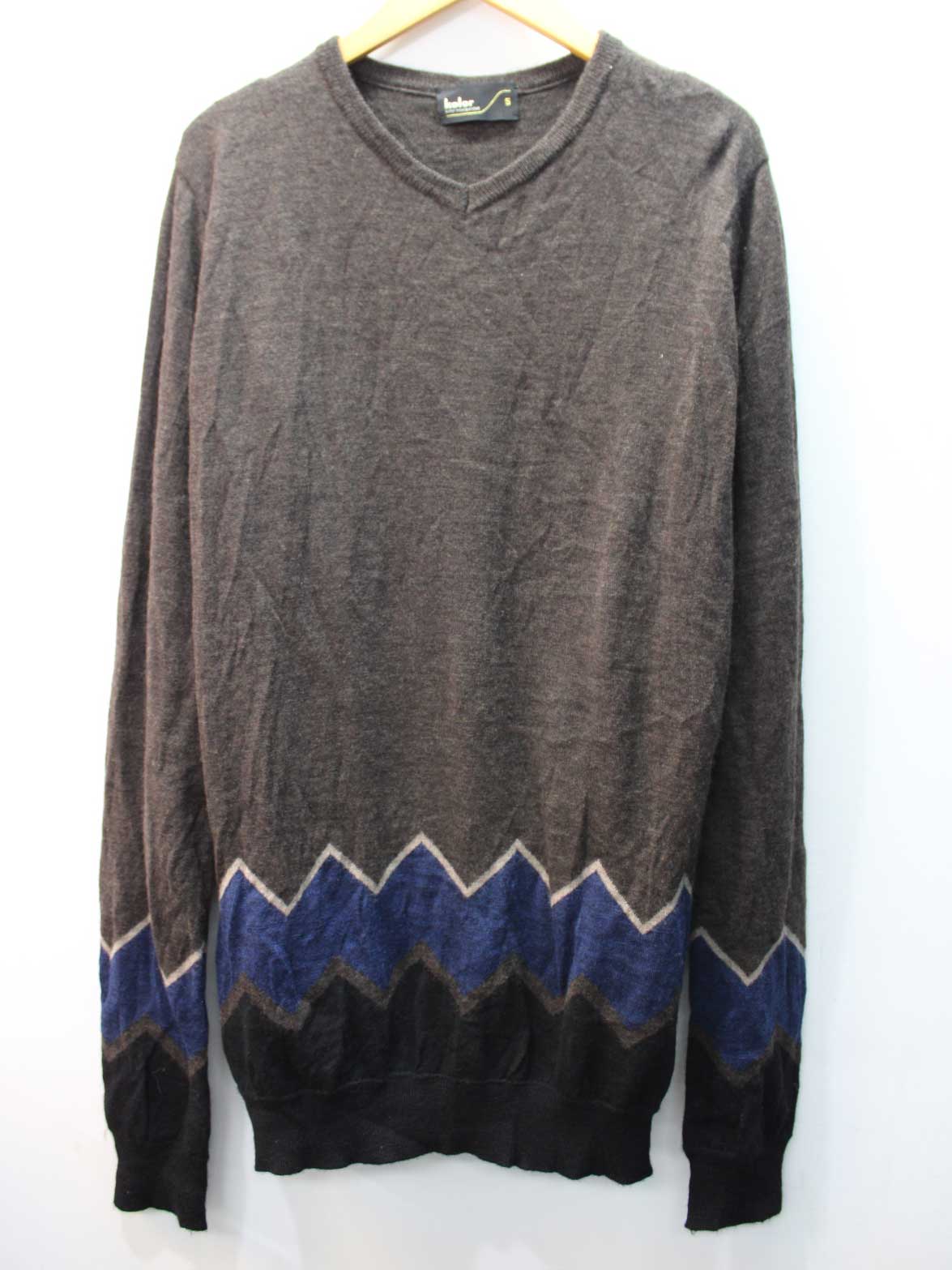 【値下げ】カラー 裾デザインUネックニット ブラウン メンズ 5 【中古】△