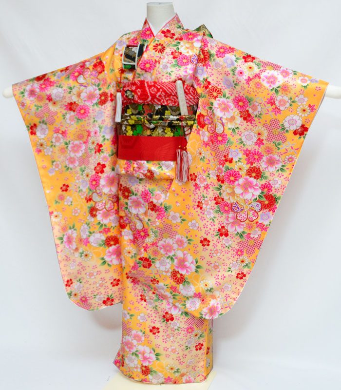 四つ身セット　ねじり梅柄　ブルー 楽天市場】七五三 753 着物 7歳 女の子 着物フルセット ねじり梅 山吹