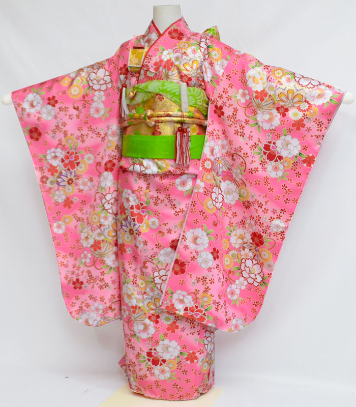 七五三 753 着物 7歳 女の子 着物フルセット 桜にマリ ピンク 四つ身セット 着付けマニュアルDVD付き 販売 購入