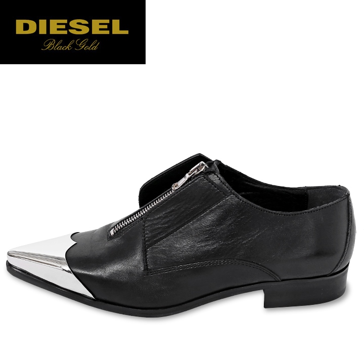 ★DIESEL BLACK GOLD ディーゼル ブラックゴールド レディース★シルバーメタルポインテッドトゥ 本革 レザー ローファー ドレスシューズ 靴【AURORA-FLU】【日本サイズ23.0〜25.5】【ブラック】die-l-k-81-012 《メーカー希望小売価格83,600円》