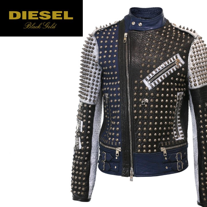 楽天市場 Diesel Black Gold ディーゼル ブラックゴールド メンズ 総スタッズ 羊革 本革 配色切替 レザージャケット ライダースジャケット Lustice サイズ46 50 ブラック ネイビー ホワイト Die M O 232 メーカー希望小売価格929 500円 キイロヤ